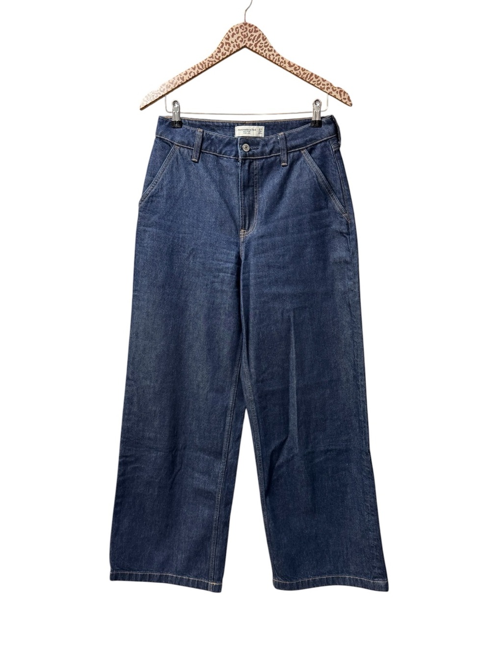 Abercrombie & Fitch High Rise Wide Leg Denim Jeans Blue Curve Love 27 LONG TALL